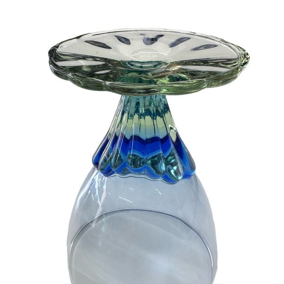 Bormioli Rocco Bahia Pattern Crystal Champagne Goblet Glass Stem Green Blue - Picture 4 of 9